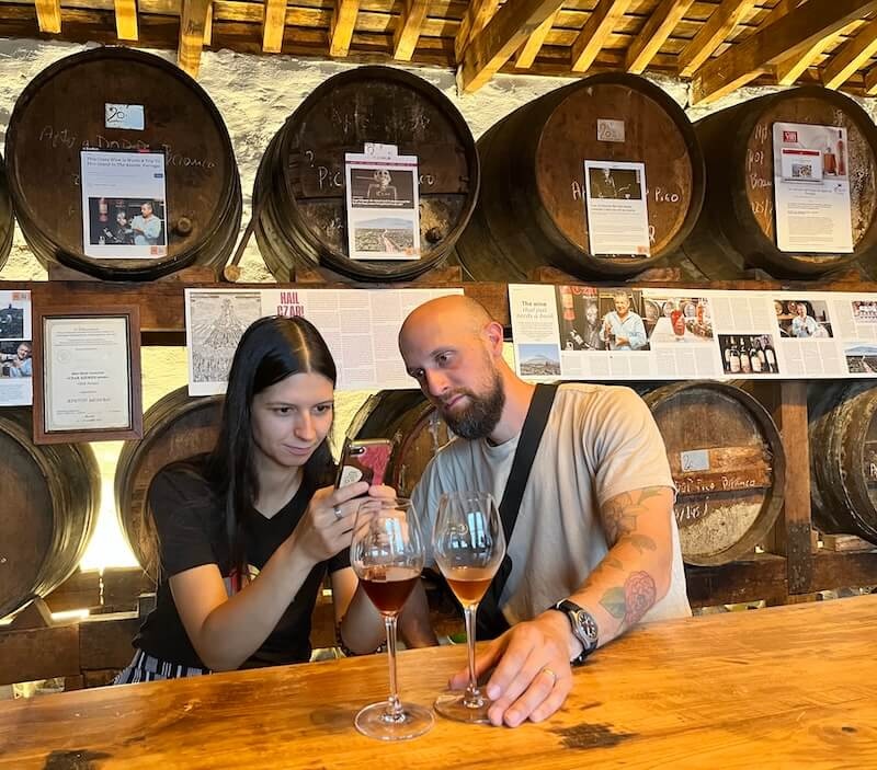 couple doing wine tasting czar winery azores