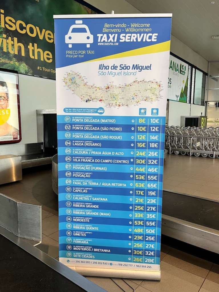 price taxis airport sao miguel azores