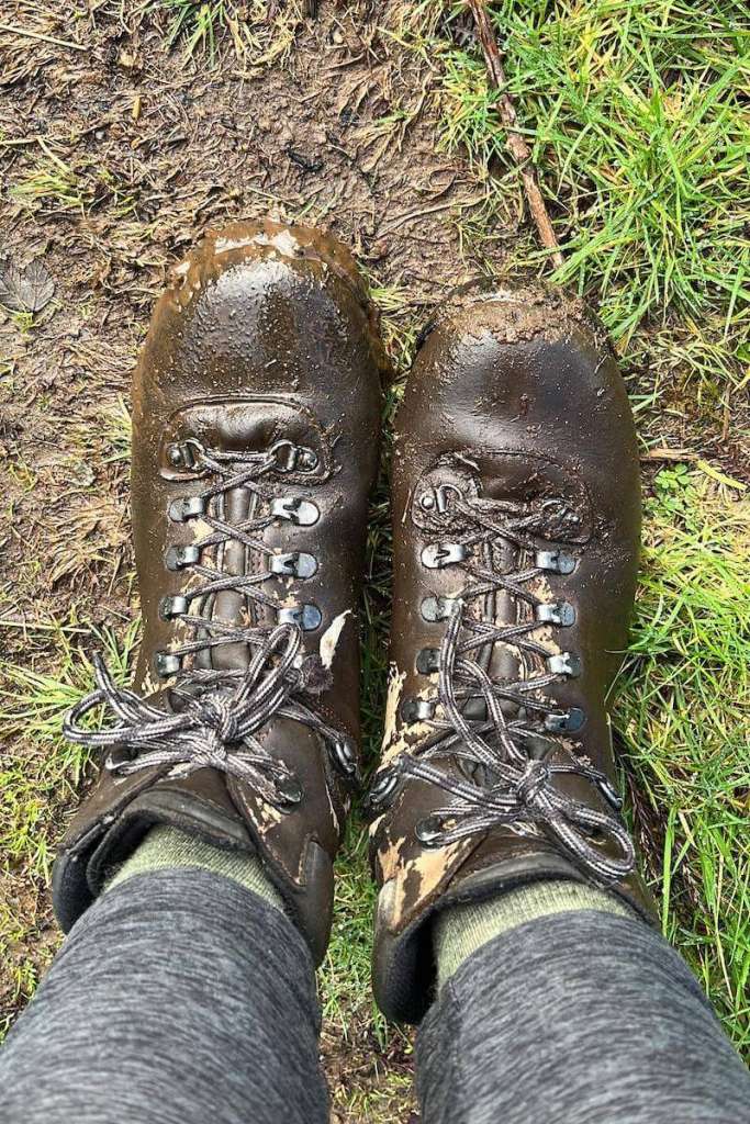 hiking boots full mud
