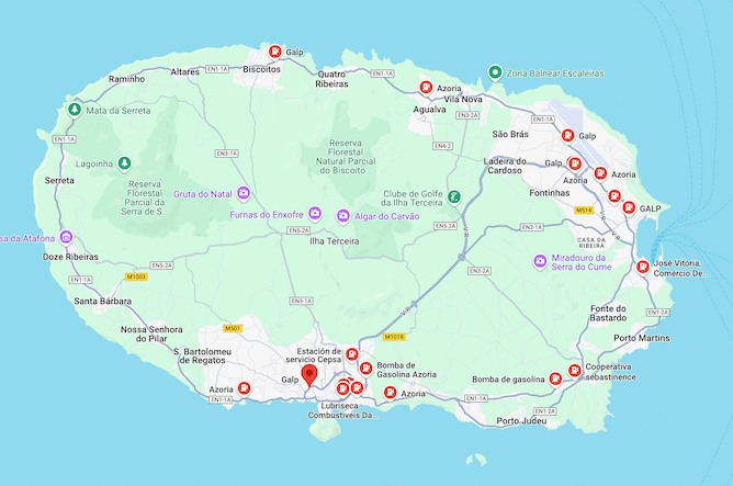 map gas stations terceira island azores