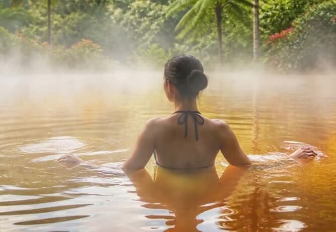 woman steaming pool