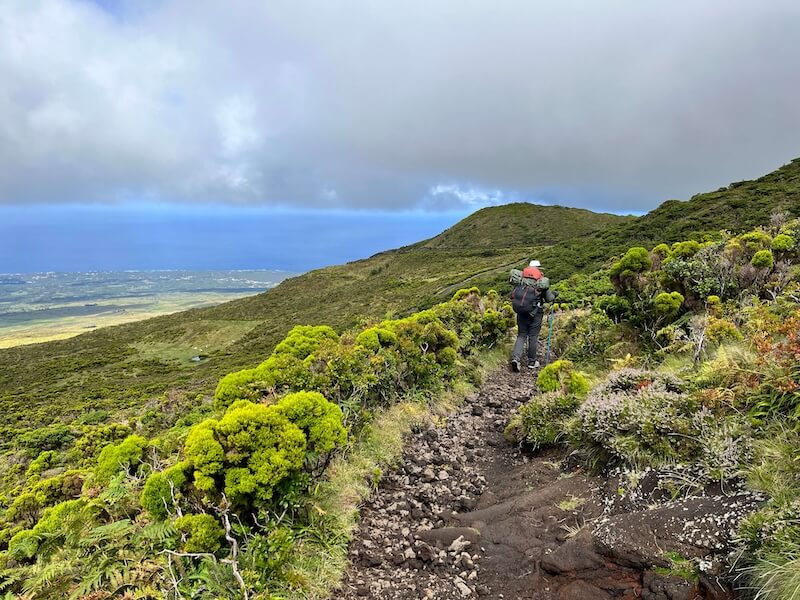 man hiking azores
