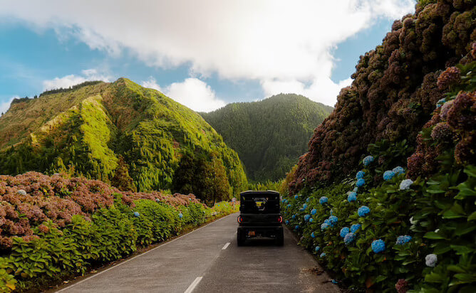 buggy ride azores road mountains