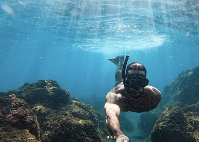 man snorkeling azores