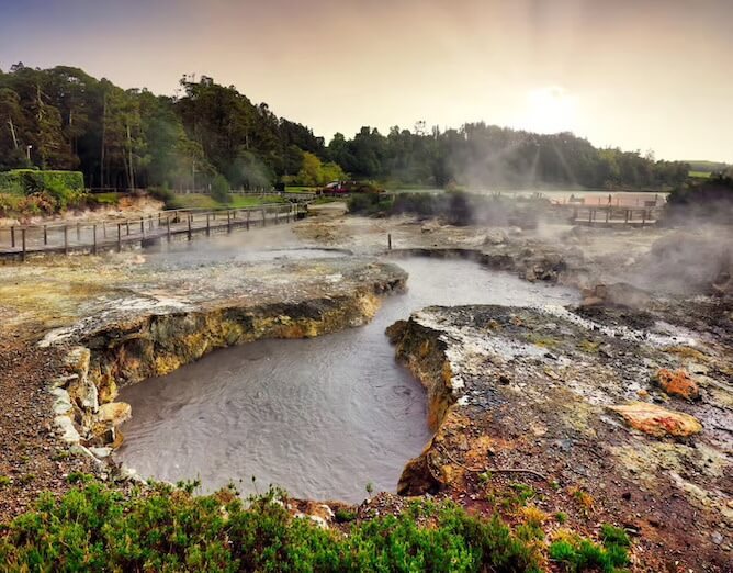 steaming geothermal mud pool fumaroles furnas sao miguel azores