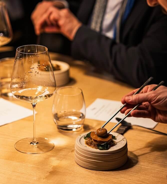 sushi plate glass white wine